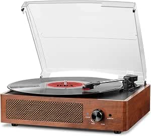 Bluetooth Record Player Belt-Driven 3-Speed Turntable, Vintage Vinyl Record Players Built-in Stereo Speakers, with Headphone Jack/Aux Input/RCA Line Out, Wooden