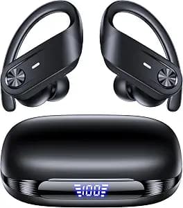 Hybrid Active Noise Cancelling Wireless Earbuds 80 Hrs Playtime Hi-Res Stereo Sound Bluetooth Headphones with Transparency Mode Ear Buds with Earhooks ANC Sports Earphones for Workout Running Travel
