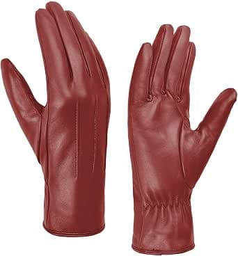 Harssidanzar Women Winter Warm Cashmere Lining Leather Gloves Touch Screen Vintage Finish GL017EU