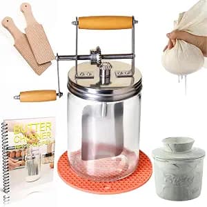 Dazey Butter Churn - Hand Crank Butter Churner- Manual Butter Maker- Beech Wood BUTTER PADDLES INCLUDED. Create Delicious Homemade Butter With Your Own Hand Crank Dazey Butter Churner (Turn N Churn)