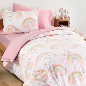 SLEEP ZONE Kids Duvet Cover Set Twin Size 2 Pieces - Super Soft & Cute Comforter Cover with 1 Pillow Sham, Easy Care Zipper Closure (Pink Unicorn, Twin)