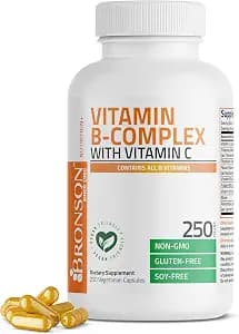 Bronson Vitamin B Complex with Vitamin C - Immune Health, Energy Support & Nervous System Support - Non-GMO, 250 Vegetarian Capsules