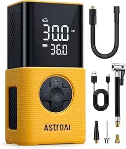 AstroAI L7S Tire Inflator Portable Air Compressor Cordless with Digital Pressure Gauge, 150 PSI LED Light Bike Air Pump with Fast Inflation & Auto Shut-Off for Car Tires,Motorcycles,Bikes,Balls,Yellow