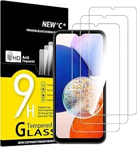 NEW'C Pack of 3 for Samsung Galaxy A14 5G/4G, M14 5G for Tempered Glass, Scratch Free, 9H Hardness, HD Screen Protector, 0.33 mm Ultra Clear, Ultra Resistant