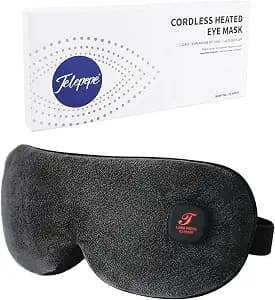 Heated Eye Mask, Cordless Warm Eye Compress for Dry Eyes Blepharitis, Light Blocking Heat Eye Mask for Men Women, 1000mAh Rechargeable Battery and Washable Cover (Black)