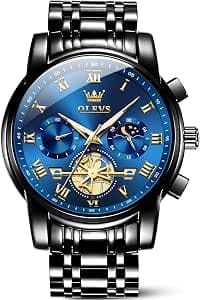 OLEVS Watches Men Waterproof Luxury Big Face Mens Watch Stainless Steel Quartz Analog Dress Watches for Men Luminous Multifunction Man Watch Relojes De Hombre