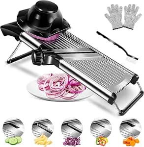 MASTERTOP Adjustable Mandoline Food Slicer,Vegetable Slicer Fruit Cutter,Stainless Steel Kitchen Mandolin,Julienne Slicers for Kitchen Onion Potato, Tomato, Carrot, Vegetable, and Fruit