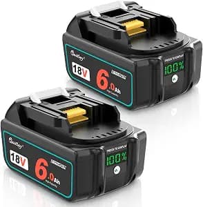 waitley 2Pack 18V 6.0Ah Replacement Battery Compatible with Makita BL1860B BL1860 BL1850B BL1850 BL1840 BL1830 Lithium-Ion Cordless Power Tools (Not Made in Makita)