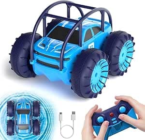 ifollower Direct Charge Remote Controlled Car, 15 km/h 4WD Amphibious Vehicle Stunt Car, 2.4 GHz 360° Rotation Colourful LED Light Monster Truck Off-Road Toy, Gifts for Children from 3 Years