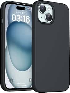 TOCOL iPhone 15 Case, Soft Microfiber Cloth Liner, Anti-Shock, Anti-Scratch, Silicone Case for iPhone 15 6.1 Inch, Black