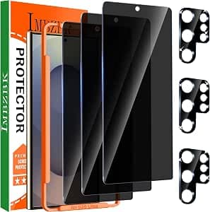 IMBZBK Tempered Glass Privacy Screen Protector for Samsung Galaxy S25 Ultra Pack of 3 Anti-Peeping Protective Film with 3 Camera Protection Accessories, Fingerprint Unlock