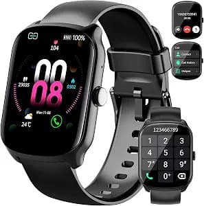 Qecnato Smart Watch for Men Women (Dial/Answer Calls), Heart Rate/Sleep Monitor Fitness Smartwatch, Curved Screen Watches, 112+ Sports Modes Activity Trackers, Black