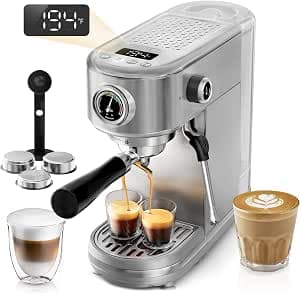 HiBREW H10B Programmable Espresso Machine, Brushed Stainless Steel, 1.3 Liter, Milk Frothing Steam Wand
