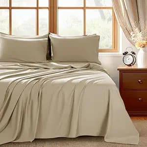 Shilucheng 100% Egyptian Cotton Queen Size Sheets Set - 1000 Thread Count，Luxury Cotton Bed Sheets，Breathable & Cooling Bedding and Pillow Cases, 16 Inch Deep Pocket - 6 Piece (Linen, Queen)