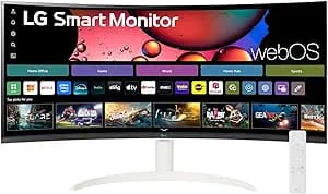LG 34SR60QC-W 34-inch QHD (3440x1440) Curved Smart Monitor with Streaming, UltraWide Screen, webOS, HDR10, 100Hz, Built-in Speaker, AirPlay2, Screen Share, Bluetooth, ThinQ App, White
