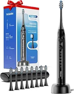 Onlyone Sonic Electric Toothbrush for Adults, Rechargeable Ultrasonic Electric Toothbrush with 8 Brush Heads, Travel Case, Charging Base & Wireless Charging - 5 Modes with Smart Timer