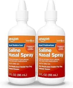Amazon Basic Care Premium Saline Nasal Moisturizing Spray, Soothing Nasal Mist for Dry Nasal Passages, Non-Medicated Allergy Relief, 3 fl oz (2-Pack)