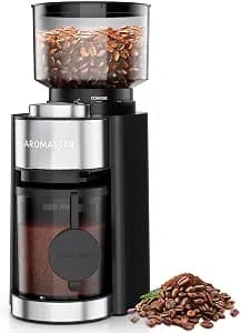 ​Aromaster Burr Coffee Grinder, 25 Settings, 2-12 Cups, Anti-Static, Black | Stainless Steel, Removable Burr, Brush for Easy Cleaning, Coffee Grinder for Espresso French Press Home Use, Compact, Quiet