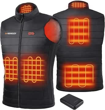 Gokozy Beheizbare Weste für Herren Damen, Heizweste mit 10000 mAh Powerbank und 5 Heizzonen, Beheizbare Jacke für Skifahren und Jagen