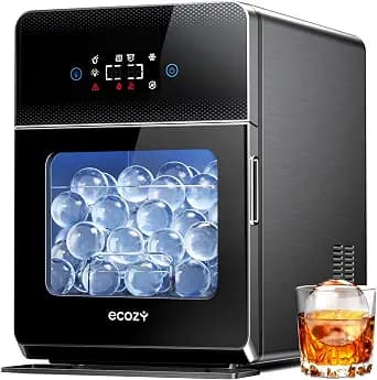 ecozy 2" Clear Ice Ball Maker with CrystalFlux Technology, 4 pcs in 40 Mins, 144 pcs/Day, Sphere Ice Maker with Enhanced Insulation, Automatic Water Supply, Self-Cleaning for Whiskey & Bourbon