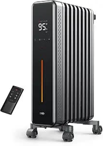 DREO Radiator Heater, 8 Safety Protection Oil Filled Radiator Heater for Indoor Use, 1500W Electric Heaters for Large Room, 8 Fins, with Remote, 4 Modes, Digital Thermostat, 24H Timer, Quiet