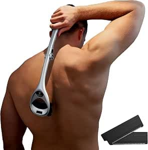 BakBlade 2.0 SilverBak Ergonomic Back Shaver | 2 Rows Blades, Ergonomic Collapsible Handle, Wet And Dry Shaving, Includes Safe Dryglide Blades