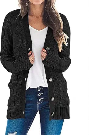 MEROKEETY Women's Cable Knit Cardigan Sweaters 2026 Fall Spring Long Sleeve Open Front Button Down Trendy Outerwear Coats