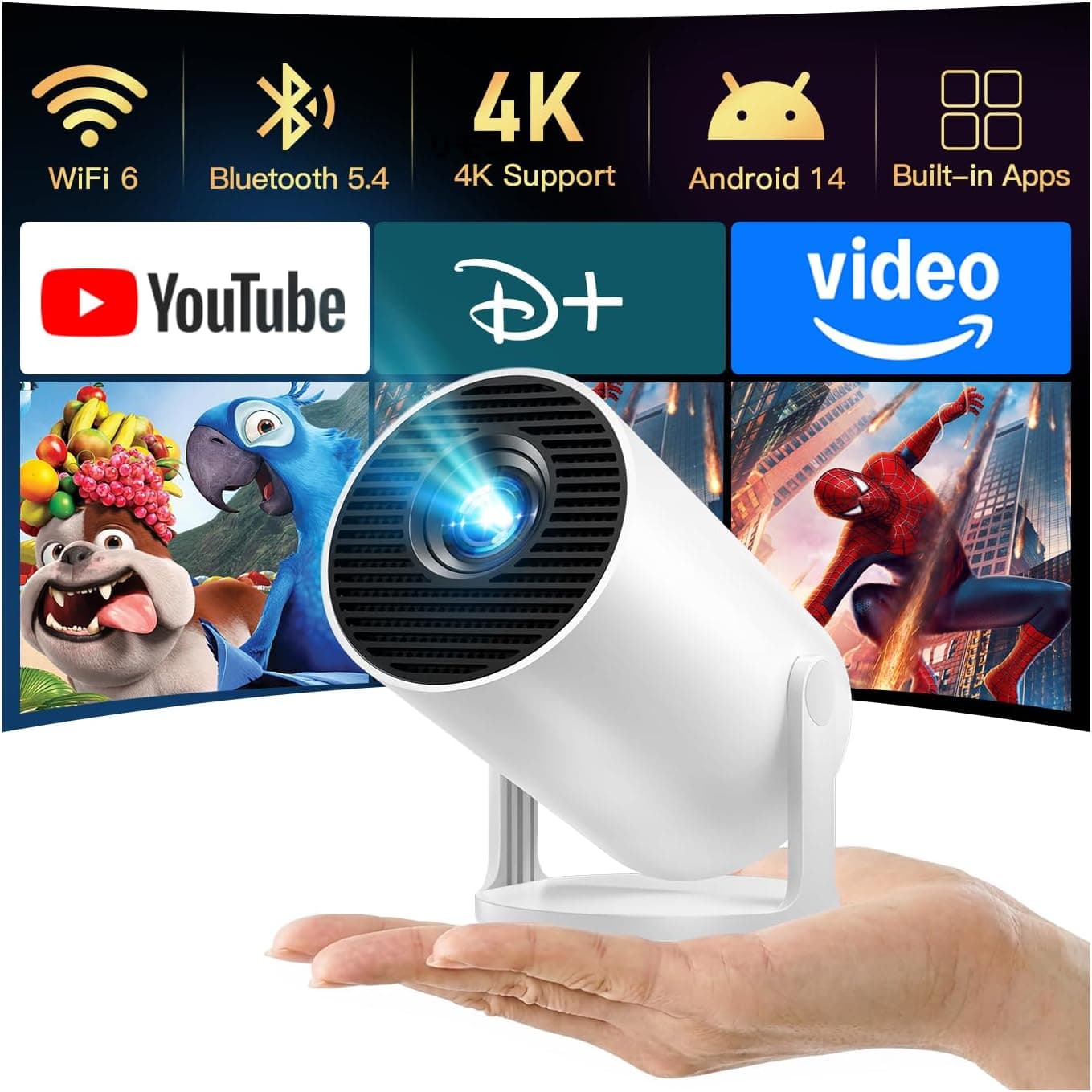 [2026 Upgraded] Mini Projector 4K Supported, Built-in App, Android TV OS X1