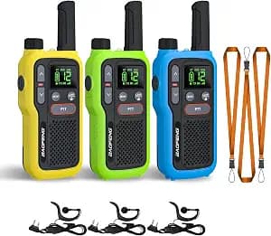BAOFENG GT-18 Walkie Talkies for Kids Adult, License Free Long Range Rechargeable FRS Two Way Radio,1500mAh USB-C Battery, 22 Channels with NOAA for Camping Hiking Family, 3 Pack (Yellow, Green, Blue)