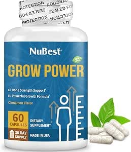 NuBest Grow Power - Calcium Supplement, Magnesium Supplement with Vitamin D3, B6, Zinc, Phosphorus and Multivitamin for Strong Bones, Overall Health for Age 10+ | 60 Capsules | 1 Month Supply