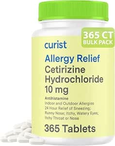 Curist Cetirizine Hydrochloride 10mg Tablet (365 Count) Effective Allergy Medicine with 24 Hour Relief of Runny Nose, Sneezing Relief, Itchy Throat Relief, & Runny Eyes - Antihistamines for Adults