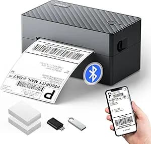 PEDOOLO Label Printer, 4x6 Shipping Label Thermal Printer for Packages, Bluetooth Conection and Compatible with Android, iPhone, Windows, Mac, Chromebook, Amazon, UPS, USPS, FedEx, Shopify