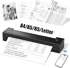 Portable Printer Wireless for Travel, D80 Thermal Printer, Inkless Printers, Compatible with iOS, Android, Laptop, Supports 8.5" x 11" US Letter & A4 & A5 for Home Use, Office, Vehicles, Black