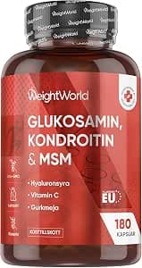 Glucosamine, Chondroitin & MSM - 180 capsules - with vitamin C (contributes to normal collagen formation for bone and cartilage function (EFSA)) - with turmeric & hyaluronic acid - Glucosamine from