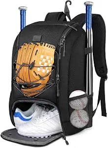 MATEIN Baseball Backpack, Softball Bat Bag with Shoes Compartment for Youth, Boys and Adult, Lightweight Baseball Bag with Fence Hook Hold TBall Bat, Batting Mitten, Helmet, Caps, Teeball Gear