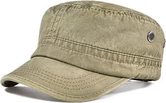 VOBOOM Washed Cotton Military Cadet Army Caps Unique Design Vintage Flat Top Hat
