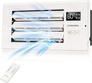 VIVOHOME Register Booster Fan - 4'' x 10'' Opening with Adjustable Louver - Smart Thermostat & 10-Speed Remote Control - AC Vent Fan for Floor, Ceiling, Wall - Quiet Operation (White)