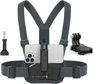 Phone Chest Mount Harness Holder Mobile Phone Strap Clip Compatible with iPhone Samsung GoPro 13/12/11/10/9/8 DJI Osmo and Most Cell Phones Action Cameras POV/VLOG