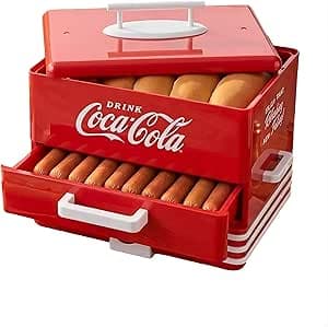 Salco Coca-Cola Retro Hot Dog Maker | American Diner Style Steamer & Bun Warmer | Capacity for 24 Sausages & 12 Buns | Ideal for Parties, Children's Birthdays & Home Cinema (Red)