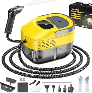 2026 3-stage adjustable steam cleaner, hand device, 10 seconds heating time and 1600 ml large tank hand steam cleaner, steam cleaner for household and car, kitchen, windows, floor (orange)