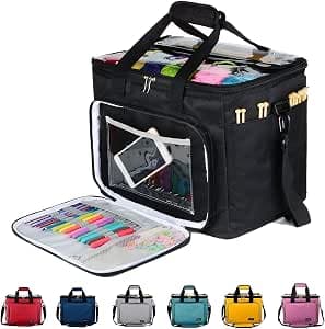 Hoshin Knitting Bag for Yarn Storage, Portable Crochet Tote Bag Yarn Organizer for Crochet Patterns and Hooks, Needles, Skeins of Yarn-Enjoy Knitting/Crocheting Anywhere(Black)