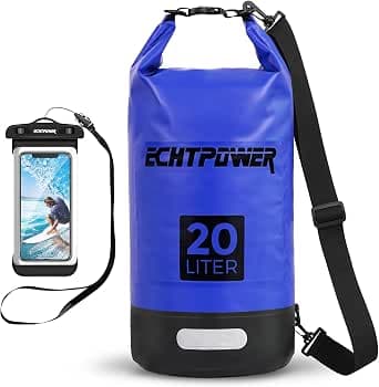 ECHTPower Dry Bag 5L, 10L, 20L, Waterproof with Adjustable Shoulder Strap, Reflective Strip, Waterproof Bag for Swimming, Boating, Canoeing, Stand Up Paddling