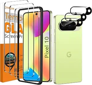QsmQam 3 Pack Screen Protector for Google Pixel 10 + 3 Pack Camera Lens Protector, Ultra HD Tempered Glass, 9H Hardness, Anti Scratch, Easy Installation - Case Friendly