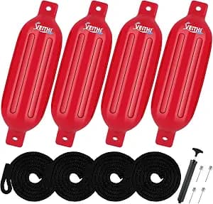 4.5/5.5/6.5/8.5/10/16 inch Boat Fenders 4 Pack,Ribbed Twin Eyes Vinyl Boat Bumpers Fenders,Boat Bumpers for Docking Come with Ropes Needles and Pump to Inflate