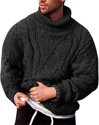 Vdnerjg Men's Thermal Turtleneck Sweater Long Sleeve Cable Knit Casual Chunky Pullover Jumper