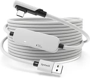 Syntech Link Cable 16FT with Fast Charging, Compatible with Meta Quest 3/Oculus Quest 2 Accessories, VR Link Cable with Separate Charging Port, USB 3.0 to Type C Cord Light for PC/SteamVR, White