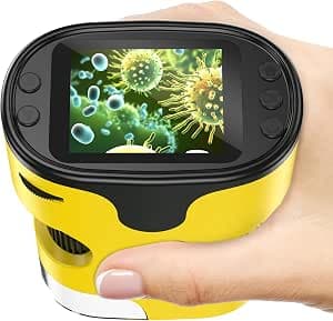 1000 x Mobile Phone Digital Microscope for Children: 4K 2.0 Inch Screen Rechargeable Mini Pockets Portable USB Trichome Microscopes Science Kit with Slide Set Gifts for 4-12 Years Old