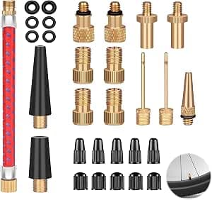 Bicycle Pump Kit, Bicycle Valve Adapter Kit for French Valve Needle Inflating Ball Repair Kit with Storage Box for Mattress Balloons Compressor Bicycle Pump