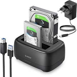 ORICO Docking Station for 2 2.5 and 3.5 Inch SATA SSD HDDs, USB 3.0 Hard Disk Docking Station, Supports UASP and 20TB Disks (DD28U3)
