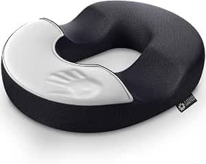 5 STARS UNITED Donut Cushion – Memory Foam Pillow for Sitting – Tailbone & Coccyx Support – Hemorrhoid-Friendly Ring Shape – Office Chair, Car, Desk & Wheelchair (Black, Small)